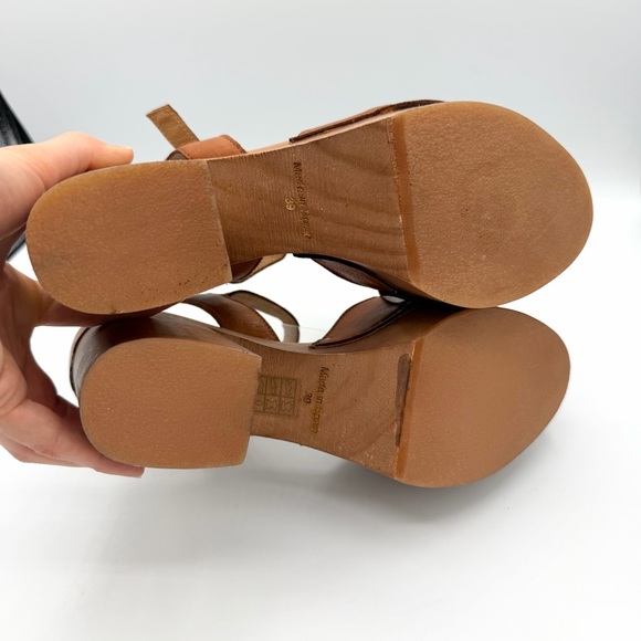 Orion Woven Clogs Teak Tan Platform Sandals wood base leather upper - Picture 7 of 9